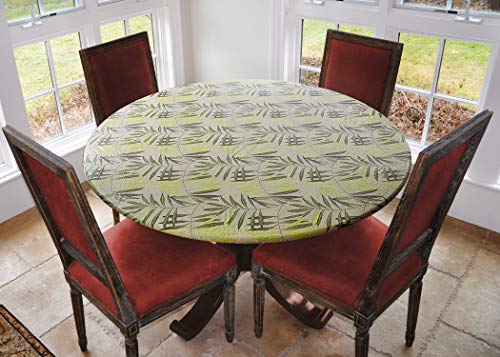 Photo 1 of Covers For The Home Deluxe Elastic Edged Flannel Backed Vinyl Fitted Table Cover - Fern Pattern - Large Round - Fits Tables up to 45" - 56" Diameter