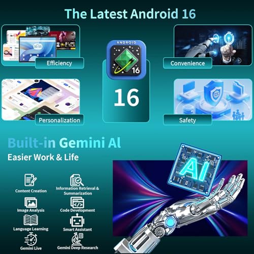 13 Inch Tablet with Keyboard, Android 16 Tablet, 32GB+256GB+2TB Expand, 1920x1200 IPS Display, Gemini AI, 10000mAh, 8-Core, Wi-Fi, GPS, Large Screen Tablet PC with Case, Mouse, Stylus(Black Case)