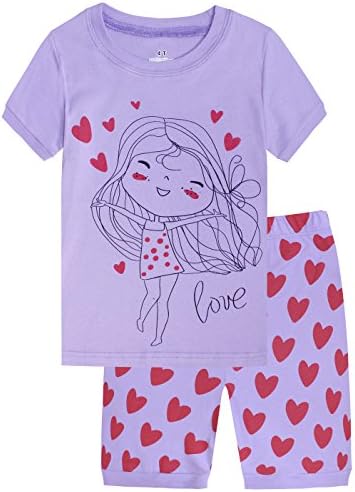 Girls Short Pajamas Little Kids Pjs 100% Cotton Toddler Clothes Short Set Size 8