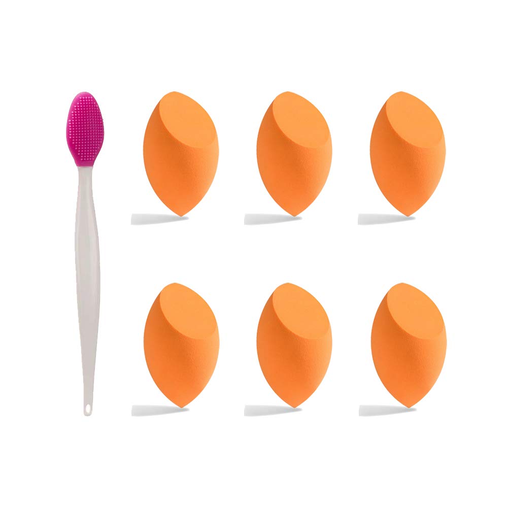 Beauty Blender(6 Pcs) + Lip Scrub Brush(1 Pcs),Makeup Sponge Set Flawless Application for Liquids,Concealer,Cream,Powder & Double-sided Soft Lip Brush for Smoother and Fuller Lip Appearance