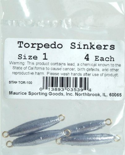 South Bend Torpedo Sinkers (Pack of 4), 1-Ounce