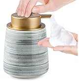 Modern Striped Style Gold Soap Dispenser for Bathroom, Ceramic Hand Soap Dispenser, Easy to Refill Liquid (Gray-Foam Pump)