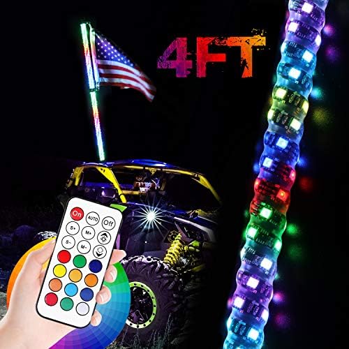 OFFROADTOWN LED Whip Lights, 2PCS 4FT RF Remote Control Spiral Lighted