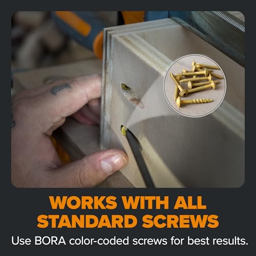 Bora Automatic Pocket Hole Jig with 50 Color-Coated Screws, Auto Adjusting Drill Guide, Pocket Hole Jig Kit for Woodworking - for Materials 1/2 inch to 1 1/2 inch Thick, BR-A170201