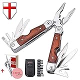 Multitool with Mini Tools Knife Pliers - Best Wooden Handle and Big Attachable Set Bits - Large Utility Multi Function Tool - Good Heavy Ultimate Multi-tool kit for Camping, Hunting - Grand Way 59026