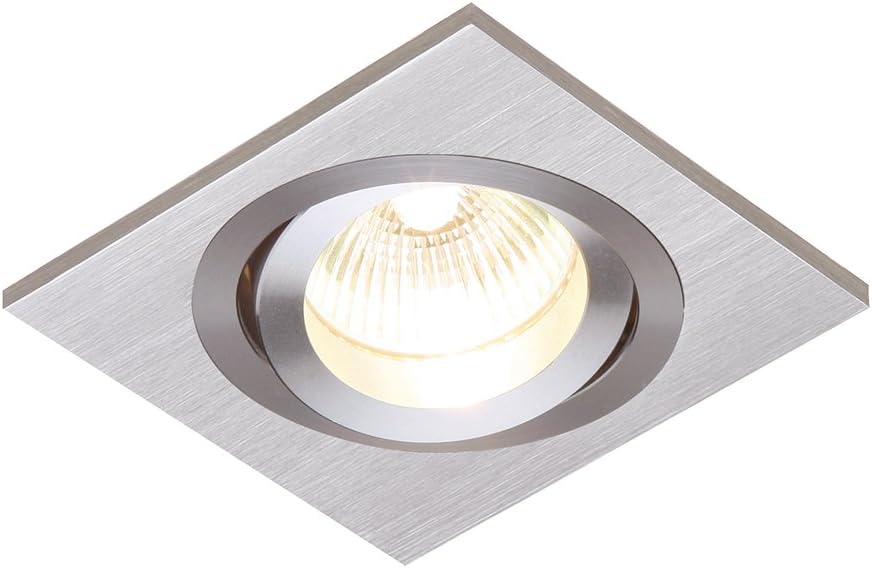 Modern Aluminium Brushed Silver Finish 50W Single Adjustable Dimmable GU10 LED Compatible Durable Recessed Slim Profile Ceiling Spot Downlight for Kitchen, Bedroom, Lounge, Hallway etc.