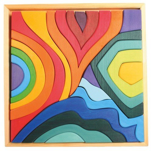 Grimm's Large Four Elements Building Set, Wooden Blocks with Storage Tray