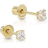 14k Yellow Gold Solitaire Made with Cubic Zirconia Round CZ Stud Earrings