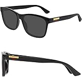Gucci GG0746S Lettering Logo Rectangular -Shaped Non-Polarized Sunglasses for Men – Includes Luxury Eyewear Kit – Black Frame with Gray Lens