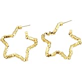 Star Hoop Earrings for Women Gold/Silver Star Beaded Earrings Trendy Lightweight Hypoallergenic Jewelry