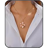 JWIGP Pink Flower Pendant Necklace for Women – Gold Chain Enamel Hibiscus Blossom Statement Necklace, Elegant Floral Jewelry Gift, Spring Summer Trendy Accessories
