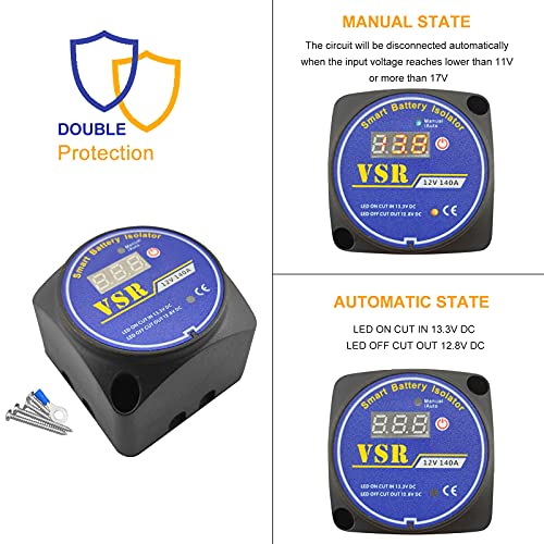 Dual Battery Isolator 12V 140Amp Manual and Auto modes Voltage Sensitive Relay VSR Compatible