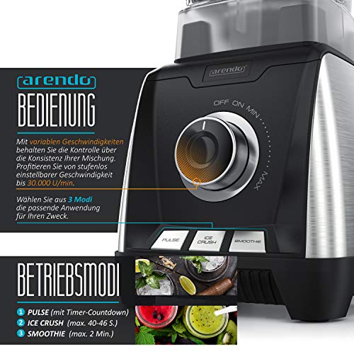 Arendo - Standmixer Smoothie Maker 1500 Watt, Hochleistungsmixer 30.000 U/min, Mixbehälter 1,5 Liter aus Tritan BPA-frei… – Bild 4