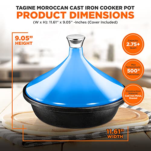 NutriChef Cast Iron Moroccan Tagine 2.75 Quart Tajine Cooking Pot