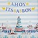 Ahoy Its A Boy Banner Nautical Themed Whale Anchor Sailor Garland Baby Shower Birthday Party Decorations [Large Size]