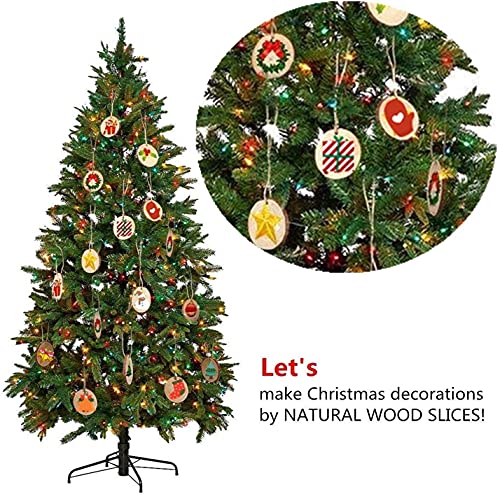 Natural Wood Slices TICIOSH Craft Unfinished Wood kit Predrilled with Hole Wooden Circles for DIY Crafts Wedding Decorations Christmas Ornaments Arts Wood Slices (50 Pcs 2.8-3.1 inches)