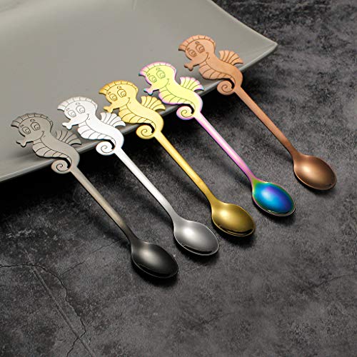 ☀ Dergo ☀ 5pc Set Seahorse Long Handle Spoon Flatware Coffee Drinking Tools Kitchen Gadget