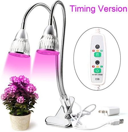 Plant Grow Lamp, MOCRUX 15W Dual Head LED Grow Light,360 Degree Adjustable Gooseneck 2/4/8H Timer for Indoor Plants, Full Spectrum Bulb 3 Dimmable Levels Timing Function[2018 UPGRADED]