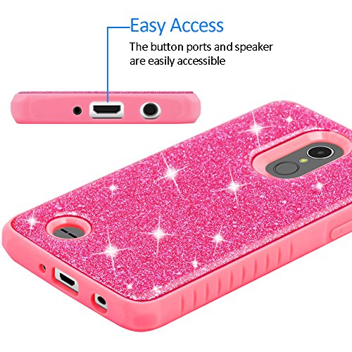 LG Aristo 3/LG Tribute Empire/LG Tribute Dynasty/LG Aristo 2/Rebel 3 LTE/Zone 4/Risio 3/Fortune 2/Rebel 2/K8+ Plus Phone Case for Girls Women, Glitter Bling Sparkly Dual Layer Cover - Pink - Thumbnail 5