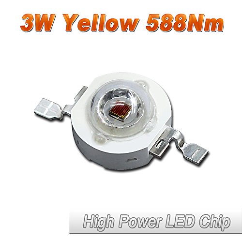 Hontiey 10 Pcs High Power LED Chip 3W Yellow Light 588Nm-591Nm Bulbs 3 watt Beads DIY Spotlights Floodlight COB Integration Lamp SMD Fountain lights