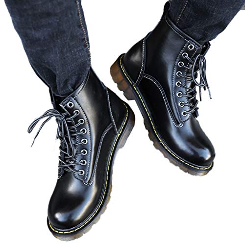 kaifongfu Men Boots PU Leather Winter Waterproof Ankle Boots Shoes(Black,43)