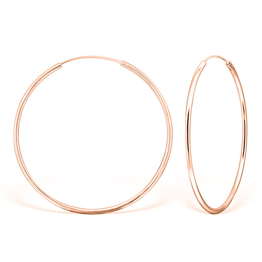 DTPsilver® 925 Sterling Silver Rose Gold Plated LARGE Hoops/Sleepers Earrings - Thickness 2 mm - Diameter 80 mm