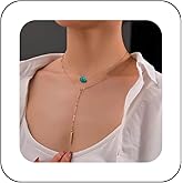Andelaisi Boho Layered Turquoise Choker Necklace Vintage Cone Y Lariat Necklace Gold Spike Bar Chain Necklace Blue Natural Stone Pendant Necklace Jewelry for Women