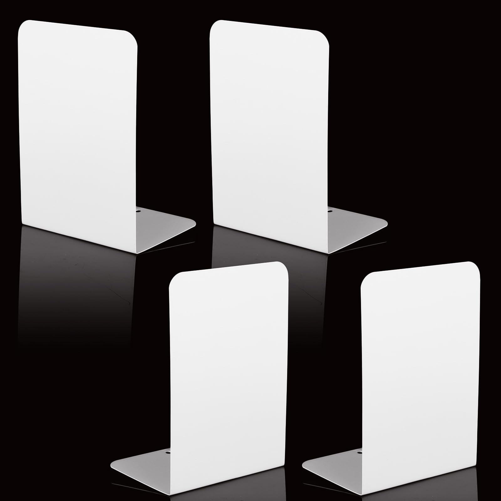 ASelected Heavy Metal L-Shaped Bookends - 2 Pairs White, Non-Slip Pads, Home Office Library Bookshelves (4Pcs)