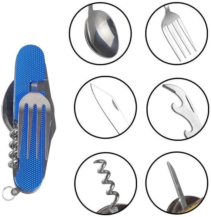 Camping Cutlery Kit, Detachable Stainless Steel Set 6 in 1 Portable Multi-Purpose