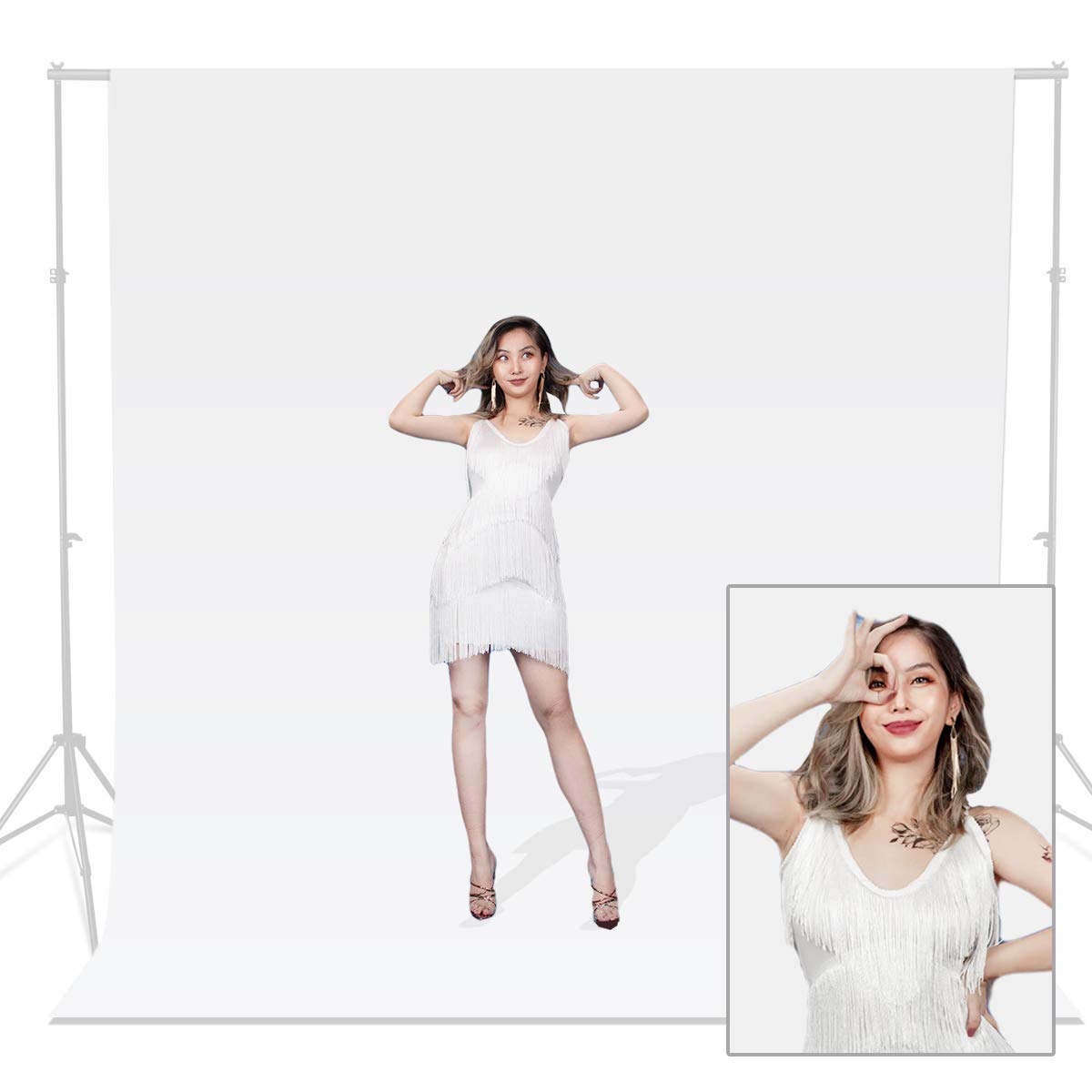 10x10ft/3x3m White Screen Photography Backdrop Background, Photo Studio Backdrop White Cloth Backdrop, Collapsible for Photography and Photo Wall