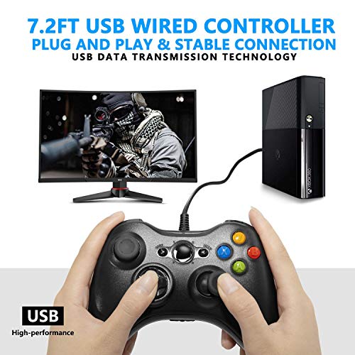 Medvoe Wired Controller for Xbox 360, 7.2 Ft USB Wired Gamepad Joystick Game Remote with Dual-Vibration Turbo, Trigger Buttons for Xbox360, Xbox 360 Slim and PC Windows 7,8,10 - Black