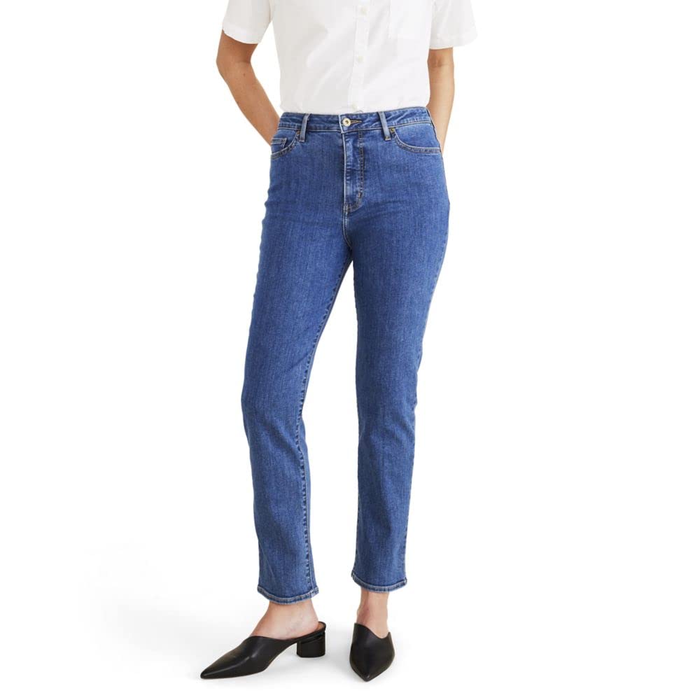 Dockers Women’s Slim Fit High Rise Jean Cut Pants, Medium Indigo Stonewash (Denim), 34
