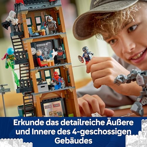 | Marvel Spider-Man vs. Mysterio: Daily Bugle - Superhelden Spielzeug mit Mech Actionfigur und 7 Minifiguren - Kinder Geschenk für Jungen ab 10 Jahren, Mädchen und Fans - 76342