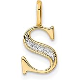 14k Yellow Gold Script Letter S Pendant Necklace for Women or Unisex Wear with Diamond Accent, Elegant Monogram Jewelry, Real Gold Initial Charm, Fine Personal Pendant for Everyday Use