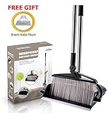 GAMLI Broom and Dustpan Combo Set - Rotatable Wisp Cleaning for Kitchen Floor, Indoor, Hardwood Floors, Industrial, Lobby. Adjustable Broom Pole, Windproof Dustpan - Free Broom Holder