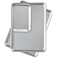 Nordic Ware Naturals Half Sheet Set - USA Made Aluminum Commercial Quality Sheet Pan for Baking or Roasting, Encapsulated Galvanized Steel Rim Prevents Warping, 2pk Half + 1/8 Sheet