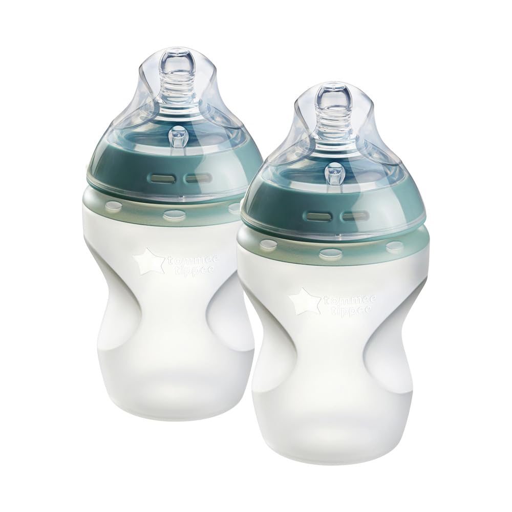 Tommee Tippee Natural Start Silicone Baby Bottles for 0m+, 2X 260ml Baby Bottles, with Slow Flow Breast-Like Teat for a Natural Latch, Self-Sterilising and BPA Free, Baby Feeding Essentials