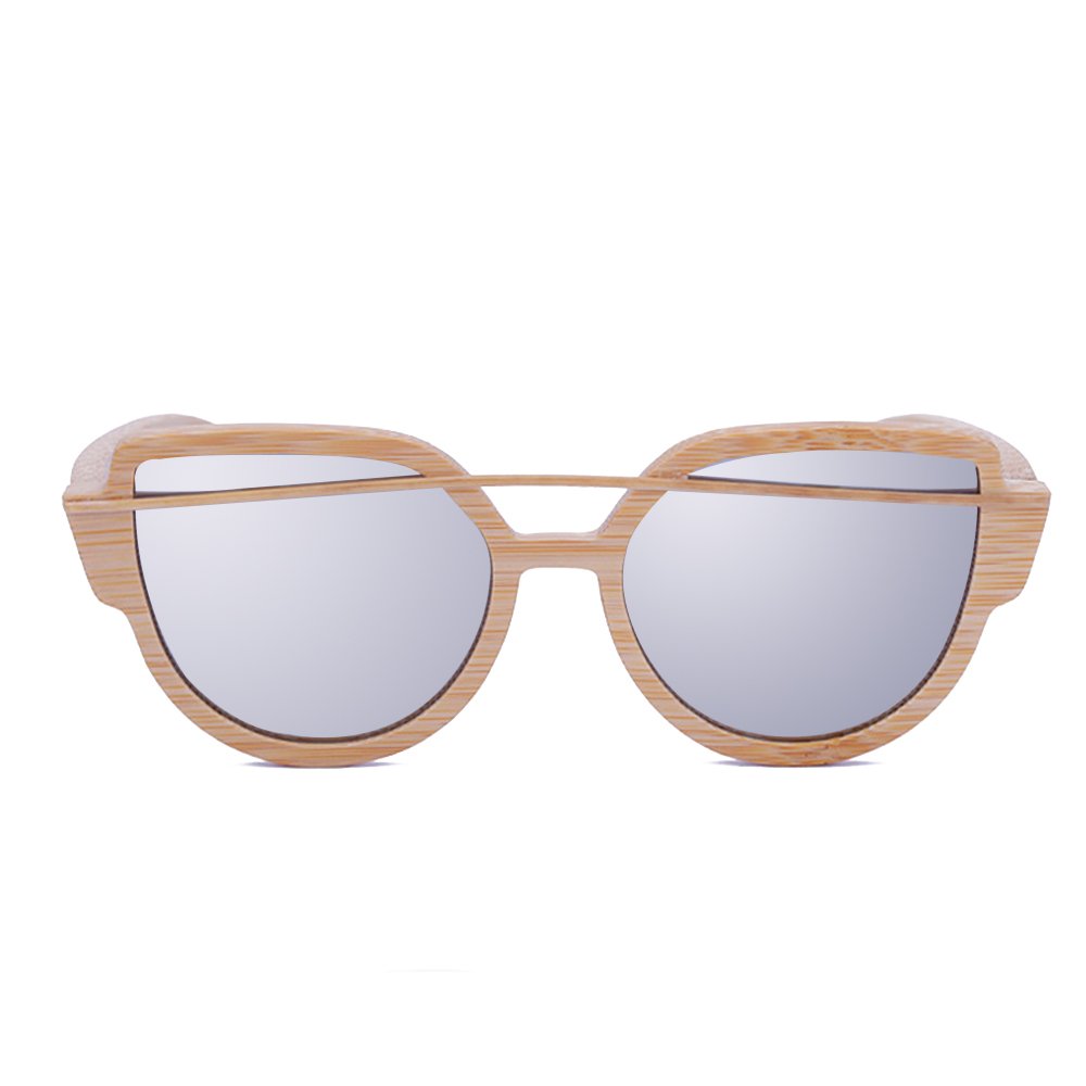 WISH CLUB Women Bamboo Wood Polarized Sunglasses Classic Cat Eye Floating Lightweight UV400 Glasses(Silver)