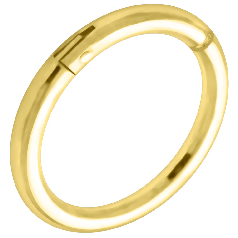 AZARIO LONDON 18 Gauge - 8MM Diameter Gold Plated 925 Sterling Silver Classic Hinged Segment Nose Ring Piercing Jewellery