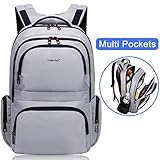 College Laptop Backpack, KUPRINE Water Resistant Lightweight Laptop Backpack For Women, Large Travel Computer Backpacks Fit 15 15.6 Inch Laptop School Bookbag, Silver Grey