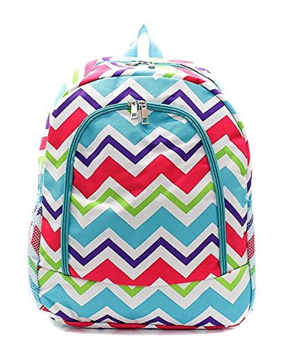 Multi Chevron Stripe Print Zipper Backpack Handbag Agua