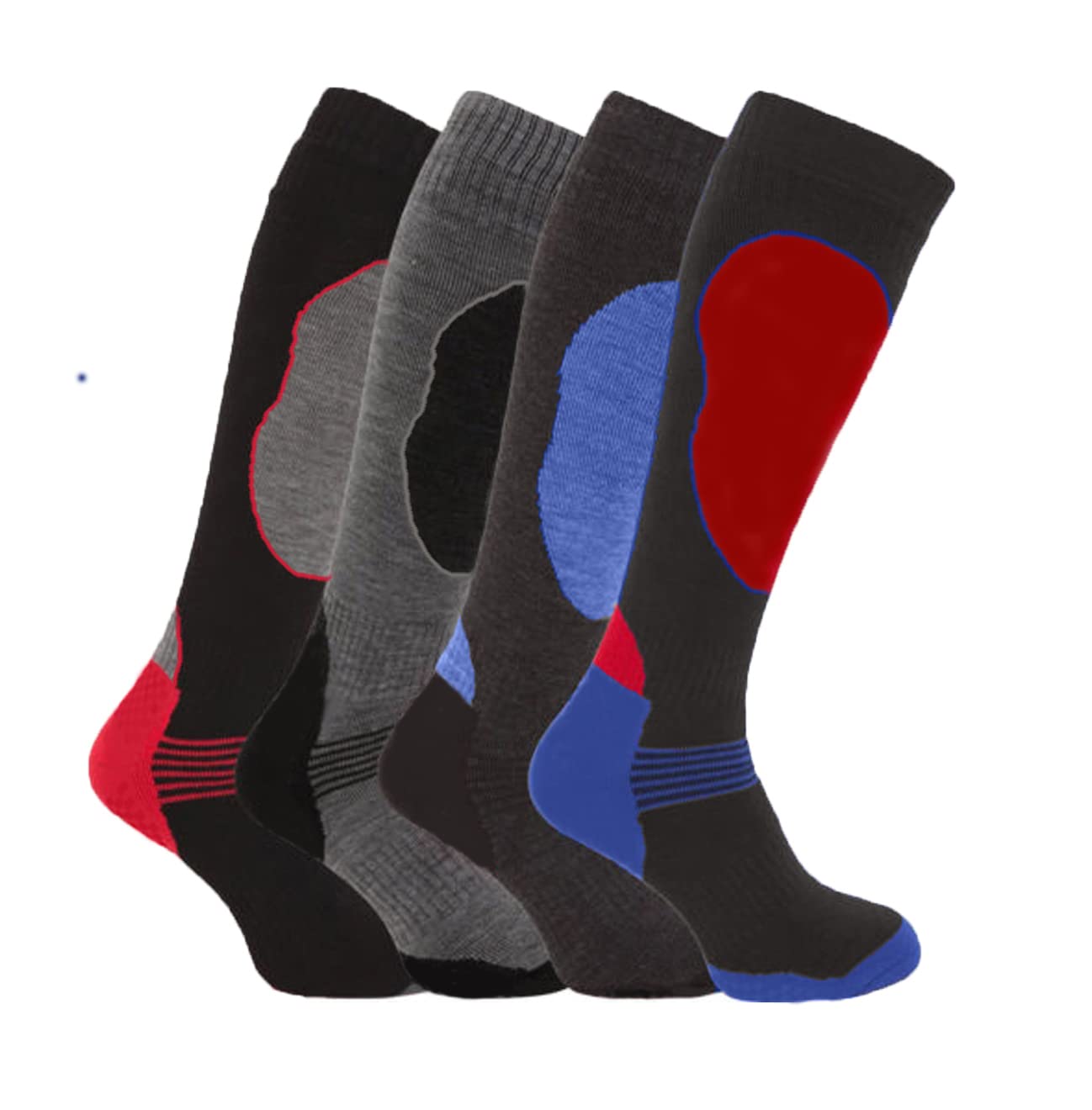 4 Pairs of Mens High Performance Thermal Ski Socks-Assorted-UK 6 - 11 ( Eur 39 - 45 )