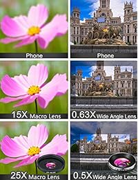 MACTREM Kit de lentes para teléfono móvil 9 en 1, 20X Telephoto Lente, 205° ojo de pez, 0.5X lente gran angular, 25X lente macro, compatible con iPhone 8 7 6 6s Plus X XS XS Max XR Samsung Android