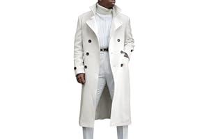 MNCEGEER Men's Trench Coat Notch Lapel Double Breasted Casual Cotton Blend Peacoat