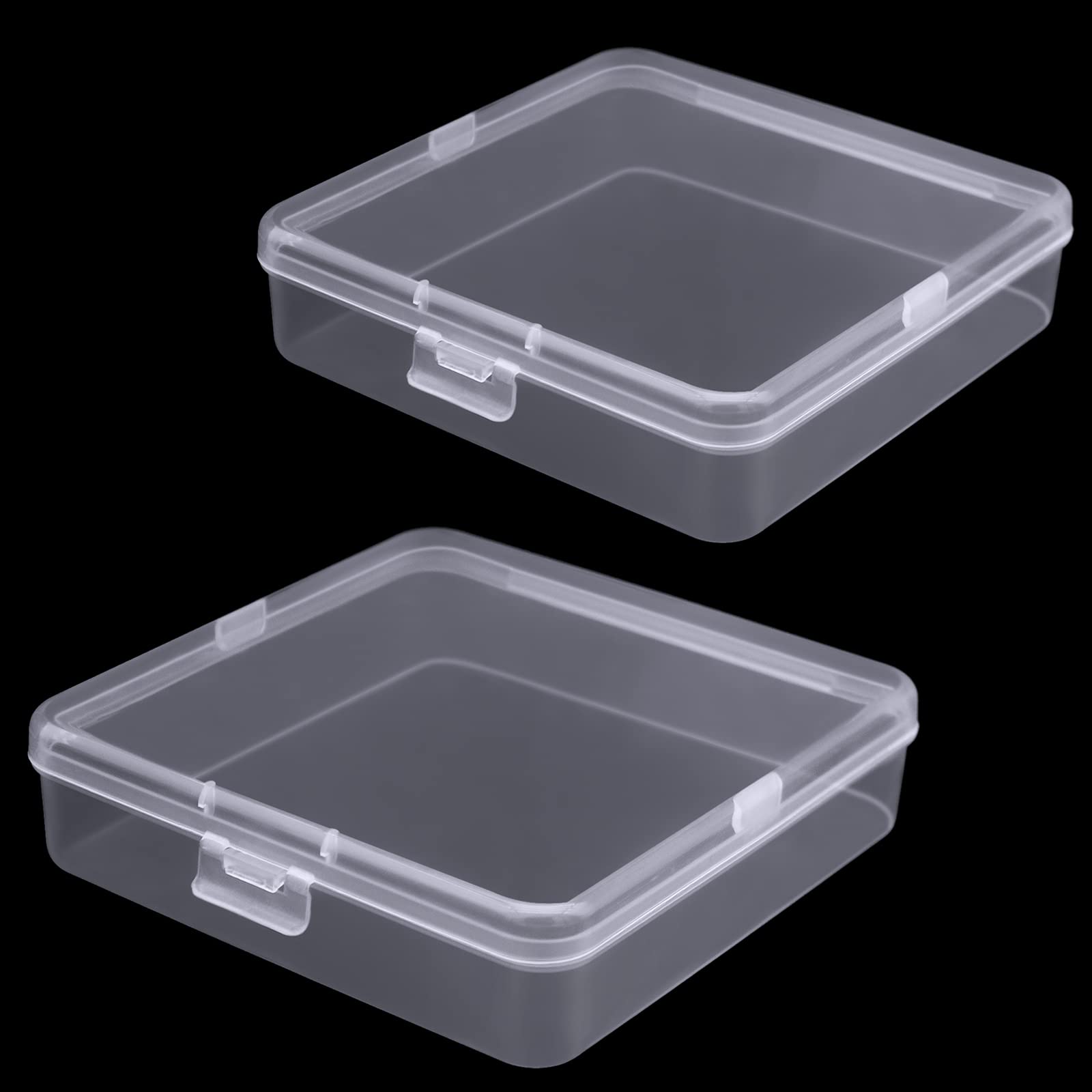 Qualsen 2 Pack Plastic Storage Craft Boxes with Lids Clear Small Case Containers for Small Items, Beads, Cards, Photos, Accessories, 13.2 x 13.2 x 3.3 cm