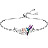 Fenthring Angel Wing Hummingbird Bracelet Sterling Silver Hummingbird Bracelets for Women Adjustable Bird Flower Blue Purple Hummingbirds Humming Bird Gifts