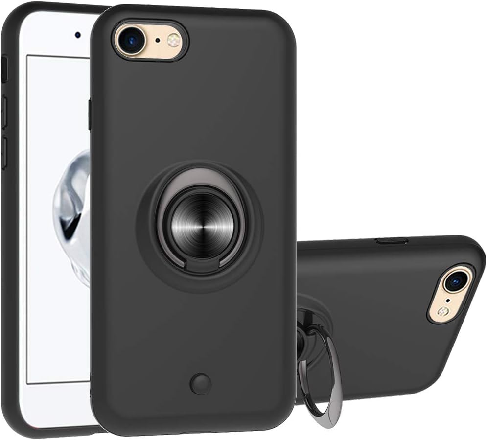 SANFEEL Ring Case for iPhone SE 2020 4.7",[ Scratch Proof] [Anti Resistant] iPhone 7/8 Protective Skin Hybrid Protection Bumper Cover [Non-Slip] Phone Charms 360°Rotating Rotary Gyroscope (Black)