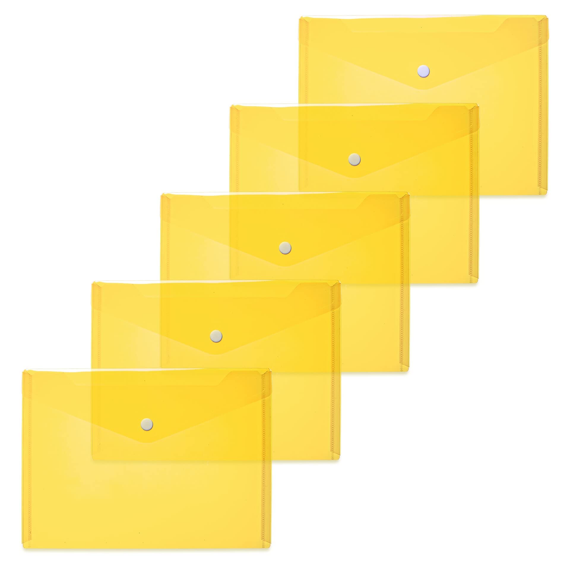 HERMA 20052 Document Wallets A5 Transparent Yellow, Pack of 5, Small Transparent Pockets Envelopes with Press Stud Fastening, Plastic Envelopes for School, University, Office, Travel