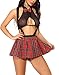 LeaLac Sexy Lingerie for Women School Girl Outfit Lingerie Cute Plaid Mini Skirt Set 659 Black XL