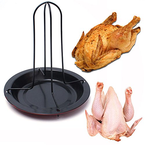 iuchoice ❤️❤️ Stainless Steel Chicken Roaster Rack Beer Can Chicken Rack Chicken Roasting Rack Stand Holder Cooking Rack Chicken Rack with Pan for Grill Oven BBQ